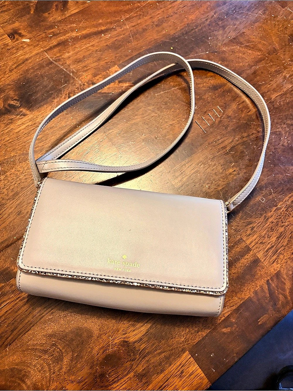 kate spade Greta Court Glitter Ramey Crossbody Beige & Brown
